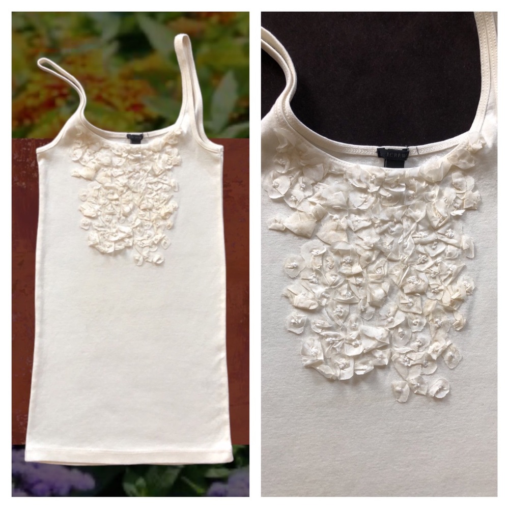 3D Floral J. Crew Sleeveless Cream Cotton Tank Top